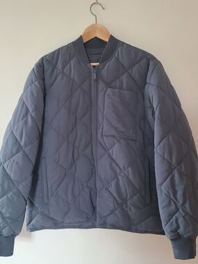 Frank & Oak Quilted Bomber Jacket in Slate Blue Gray